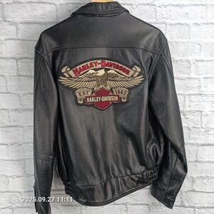 Harley-Davidson Leather Jacket Mens Medium Black Eagle Back Patch Made in USA